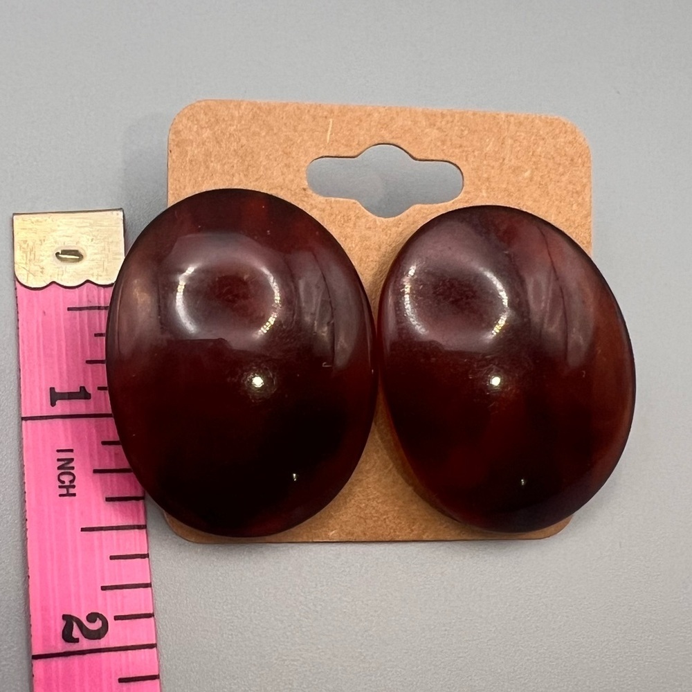 Vintage Chunky Faux Tortoise Shell Oval Statement Earrings - Picture 3 of 3